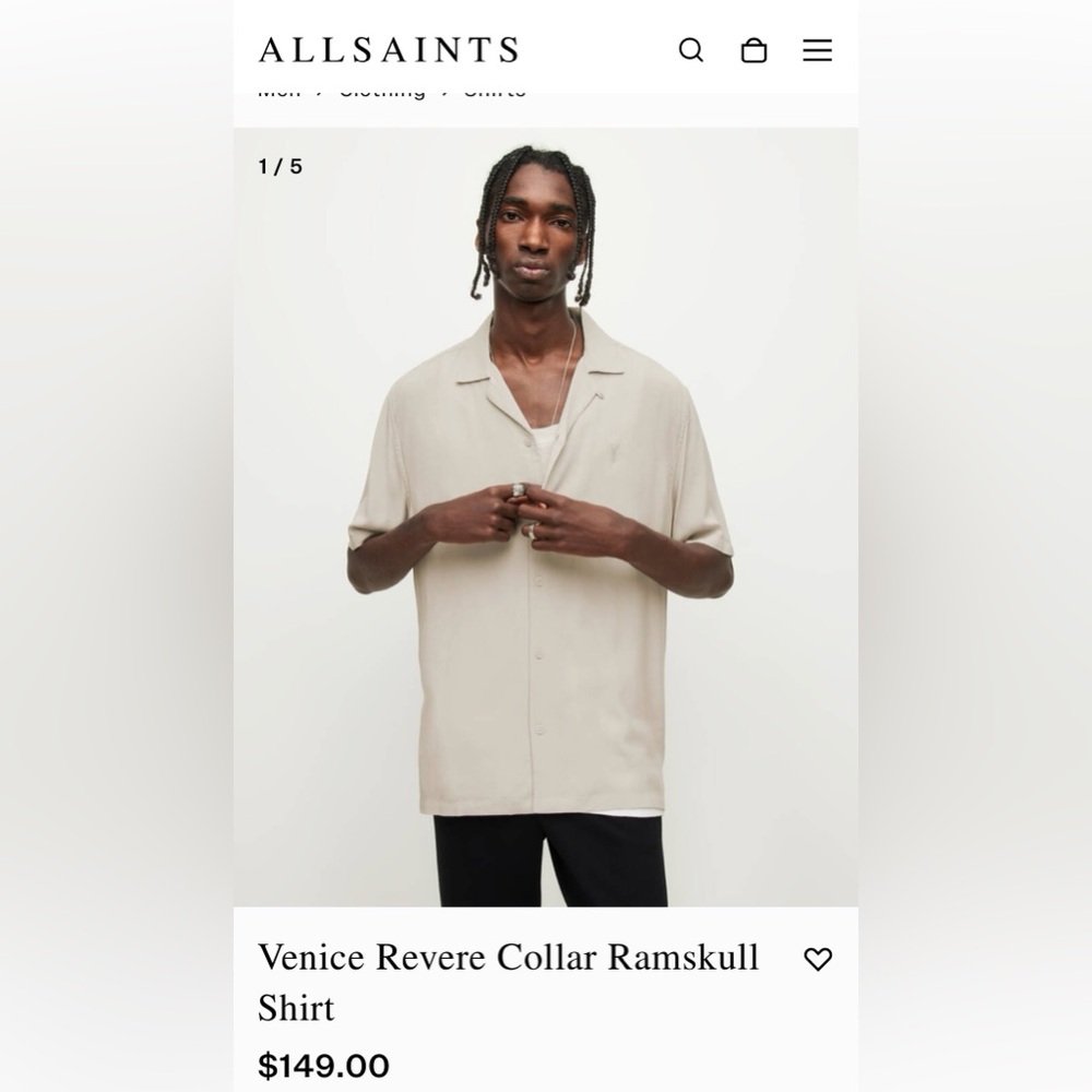 All Saints Venice Revere Collar Ramskull Shirt Sz XXL